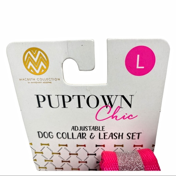 NIP PUPTOWN Chic ADJUSTABLE DOG COLLAR & LEASH SET, Pink With Sparkle Accents - Picture 4 of 8